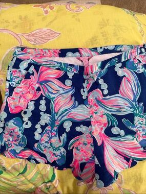 Lilly Pulitzer Navy Shorts with Pink & Teal Floral Trim